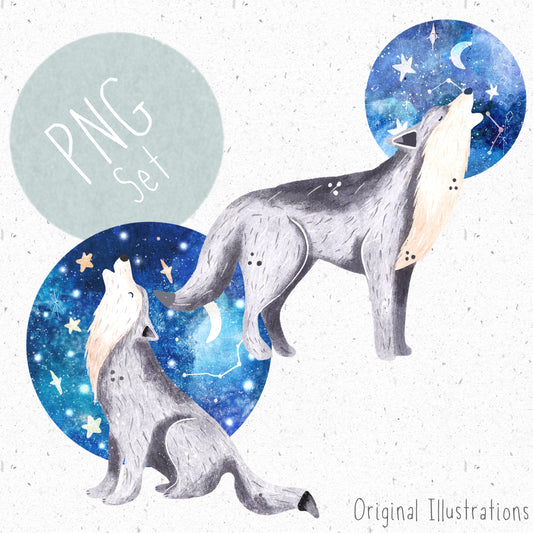 Wolf Galaxy PNG Set