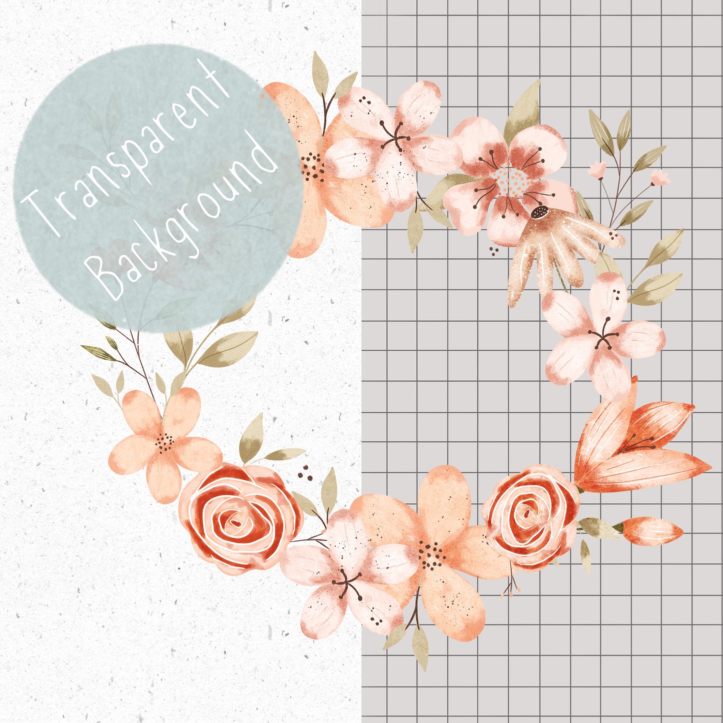 Peach Floral Wreath PNG