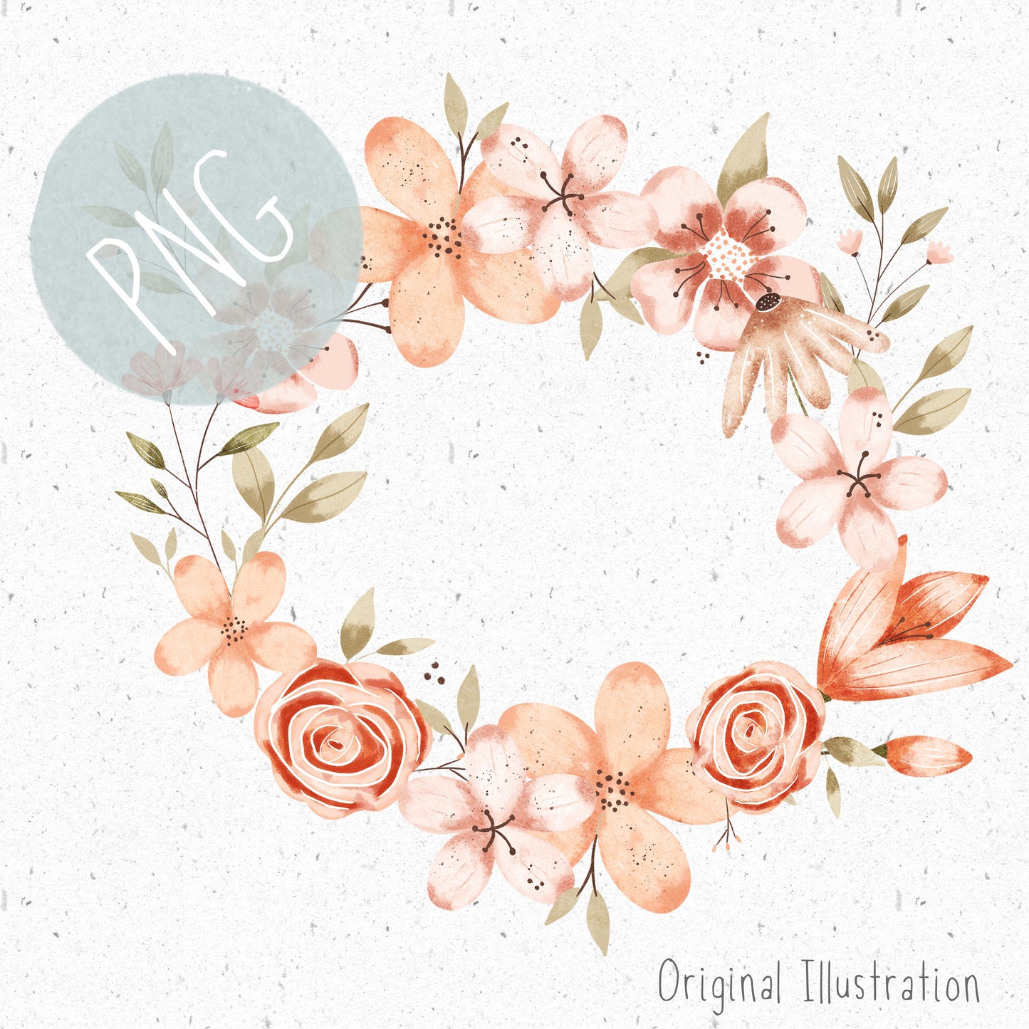 Peach Floral Wreath PNG