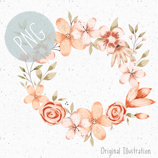 Peach Floral Wreath PNG