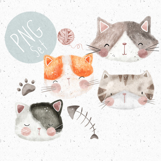 Cute Cats 7 piece PNG Set