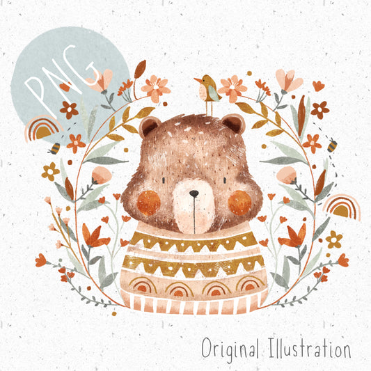 Boho Bear Wreath PNG