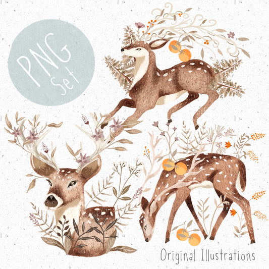 Floral Stag PNG Set