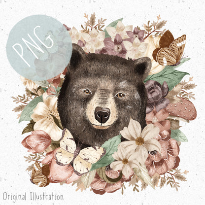 Floral Bear Wreath PNG