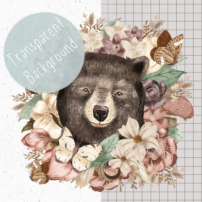 Floral Bear Wreath PNG