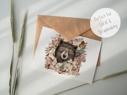 Floral Bear Wreath PNG