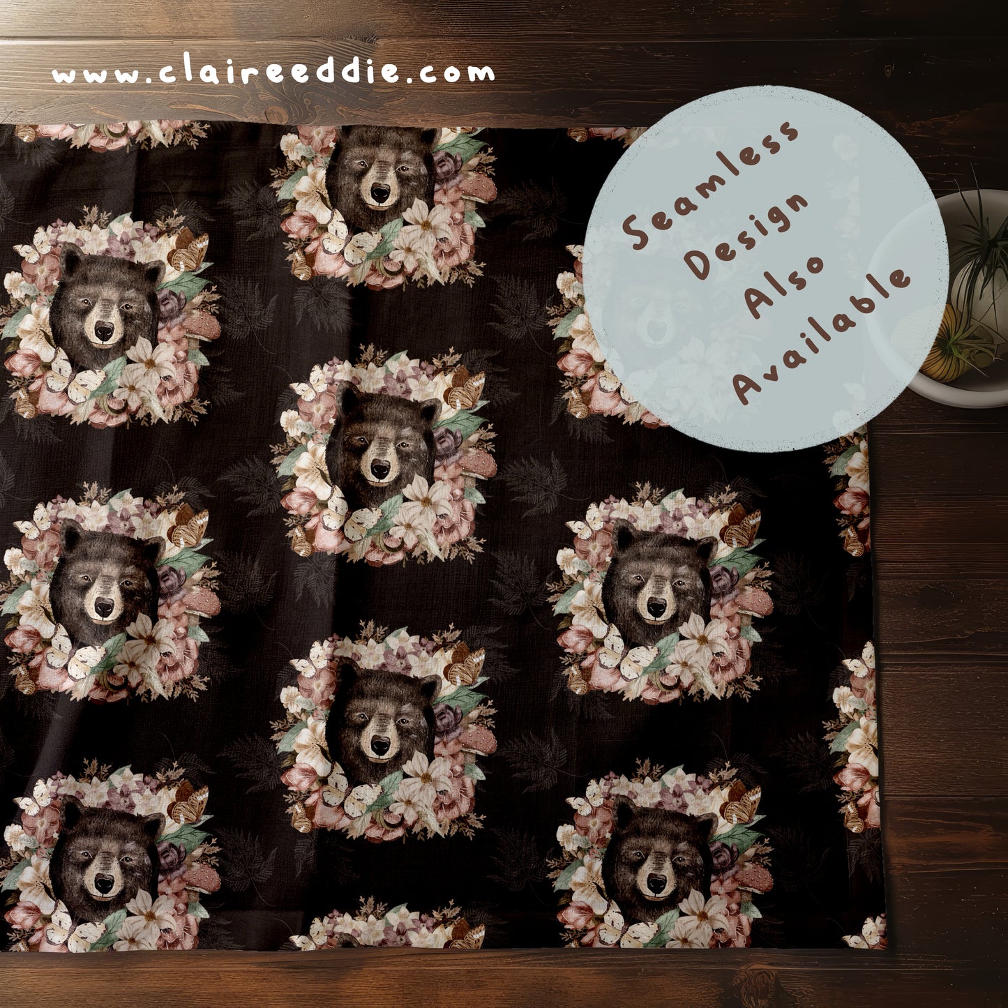 Floral Bear Wreath PNG