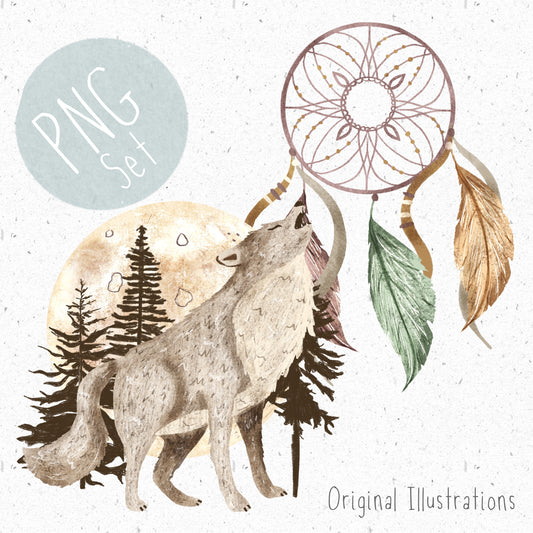 BOHO Wolf PNG Set