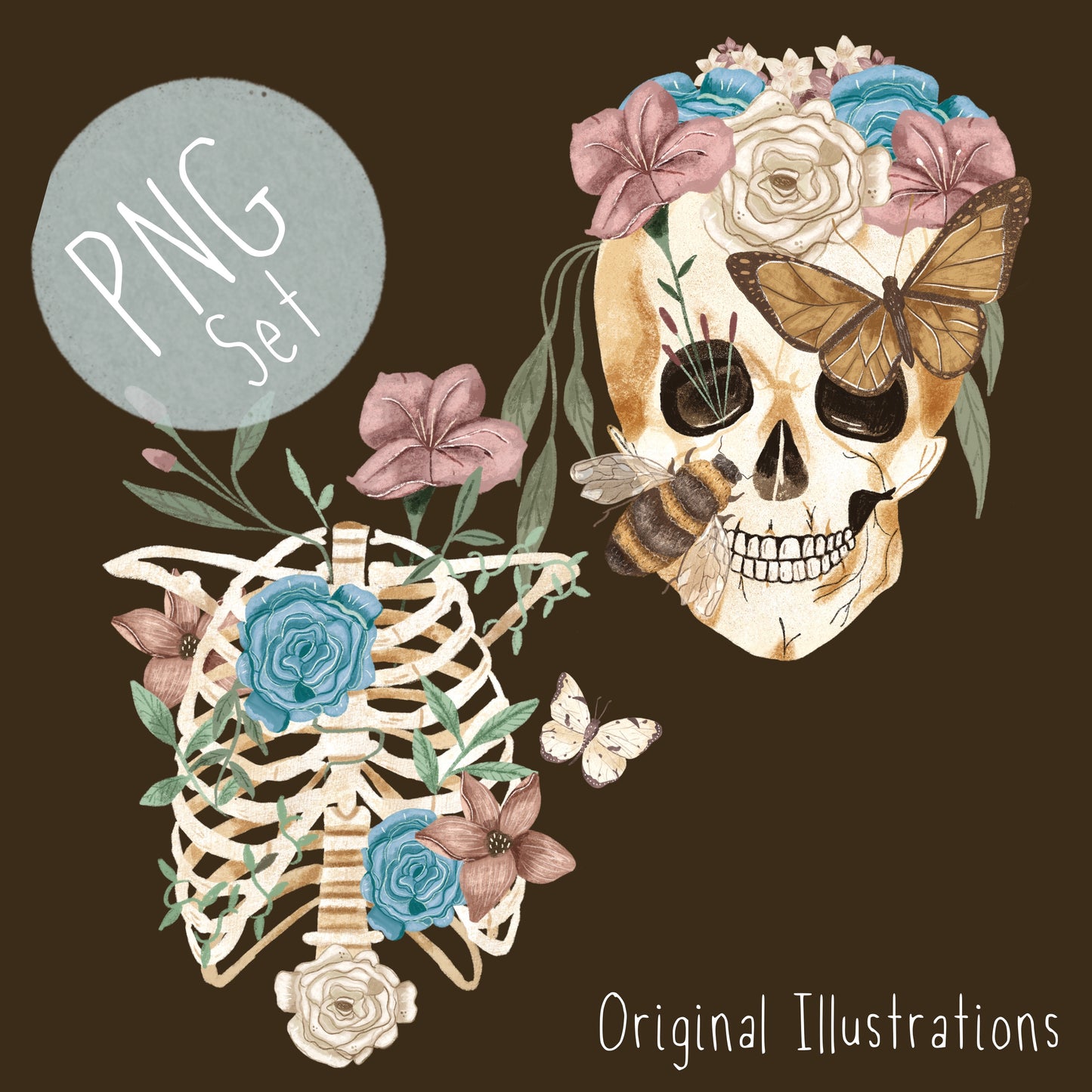 Floral Skeleton PNG Set