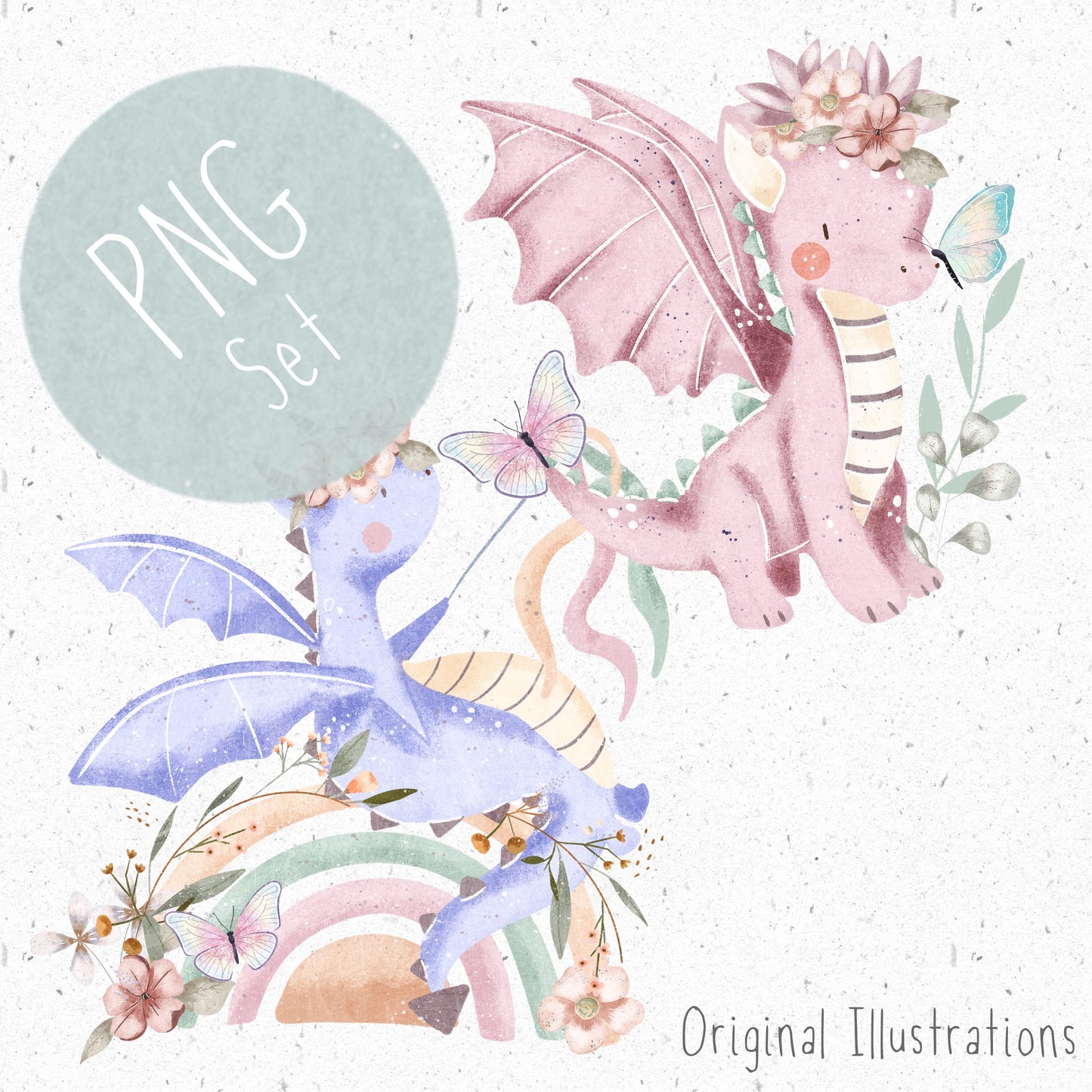 Floral Dragon PNG Set