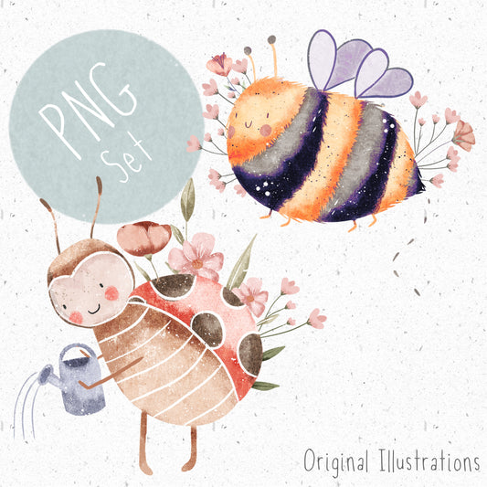 Floral Bugs PNG Set