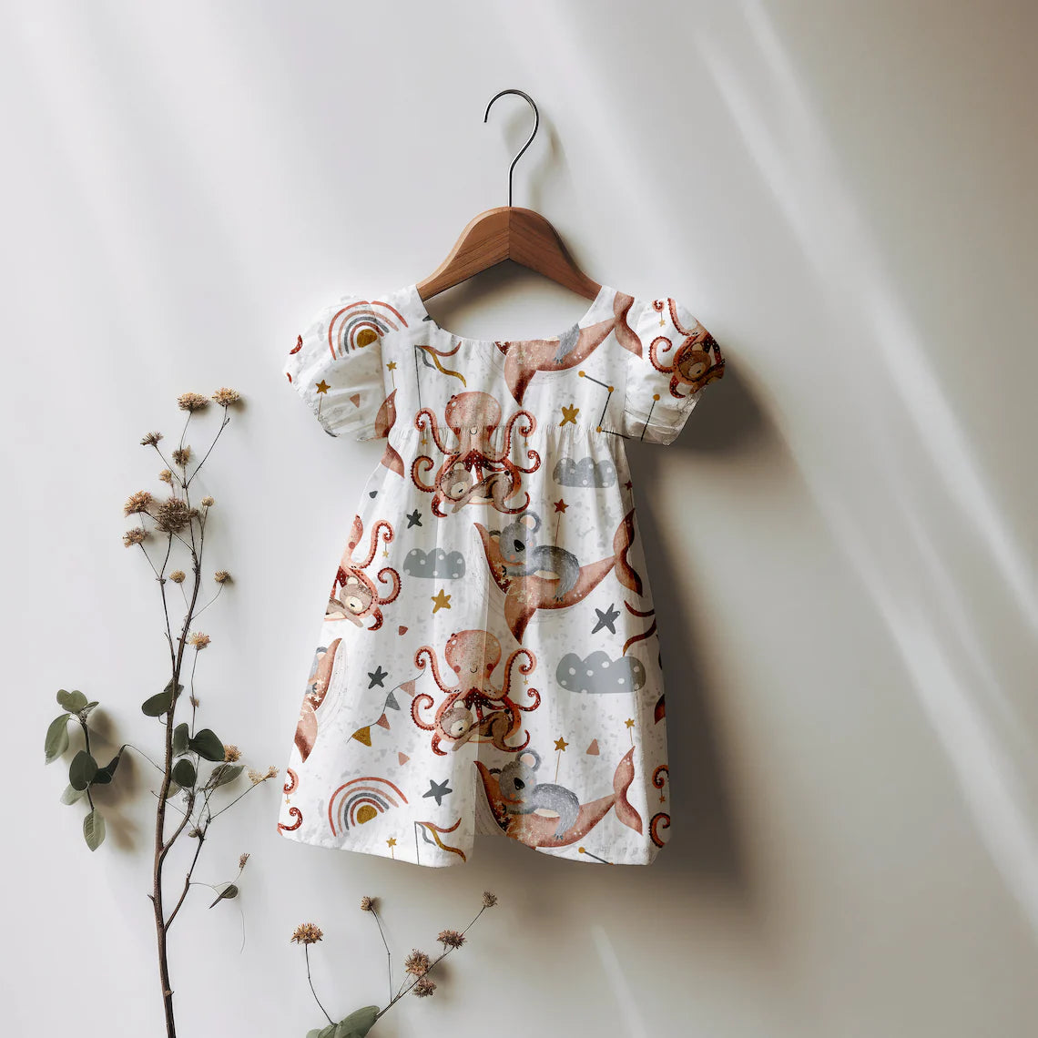 Girls Smock Dress Floral Mock-up