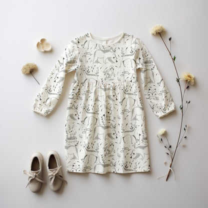 Kids Long Sleeved Floral Dress Mock-up