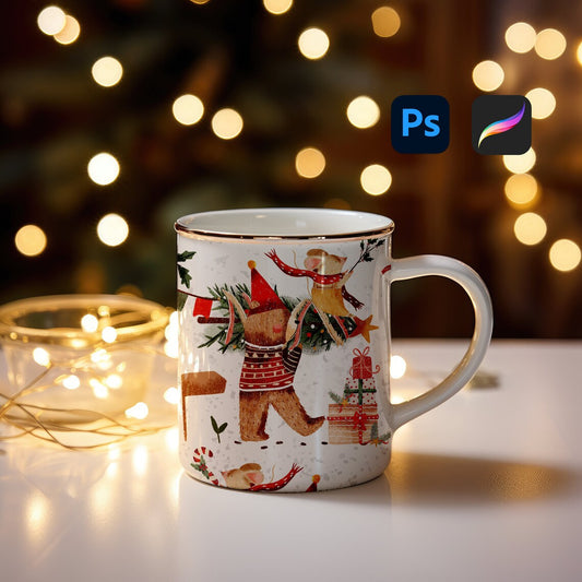 Seamless Pattern Christmas Mug Mockup