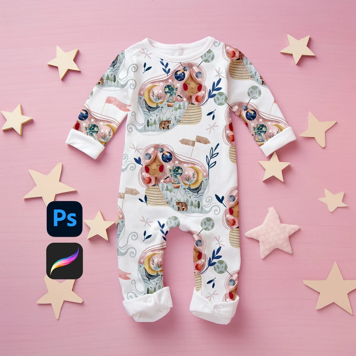 Baby Coverall / Sleepsuit Mockup - Girls Theme