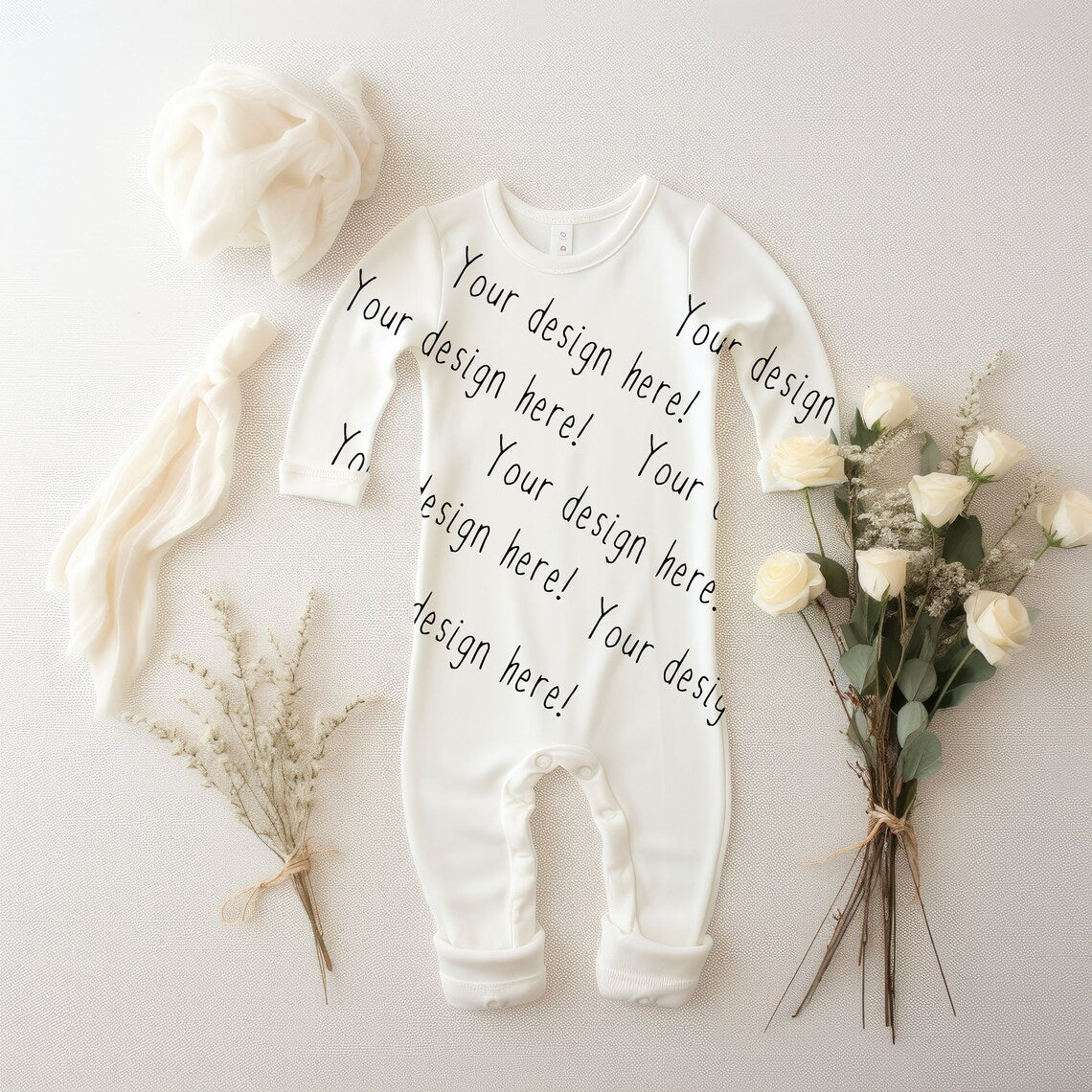 Baby Coverall / Sleepsuit Mockup - Floral Theme