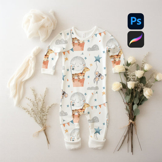 Baby Coverall / Sleepsuit Mockup - Floral Theme