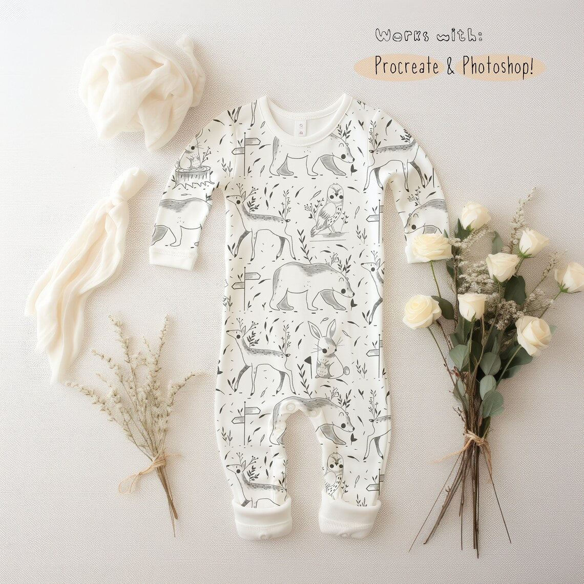 Baby Coverall / Sleepsuit Mockup - Floral Theme