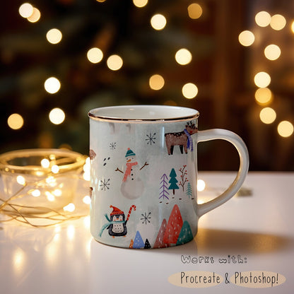 Seamless Pattern Christmas Mug Mockup