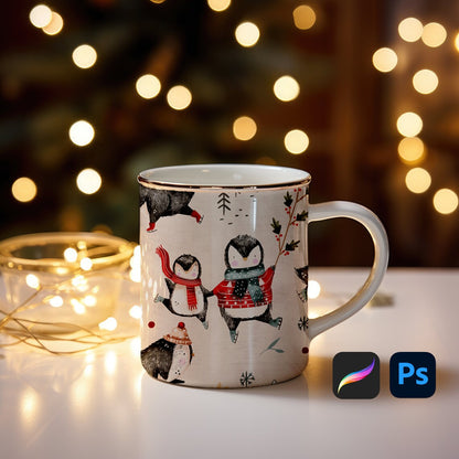 Seamless Pattern Christmas Mug Mockup