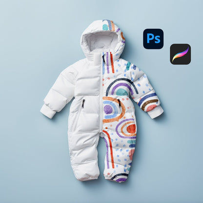 Kids Snow Suit Mockup - Blue Background