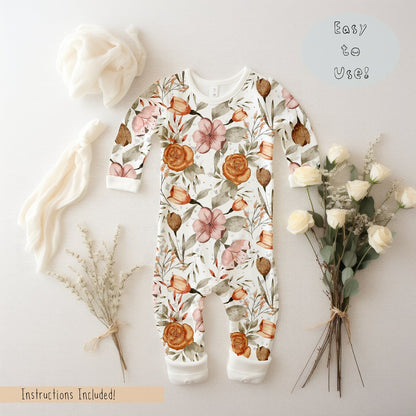 Baby Coverall / Sleepsuit Mockup - Floral Theme