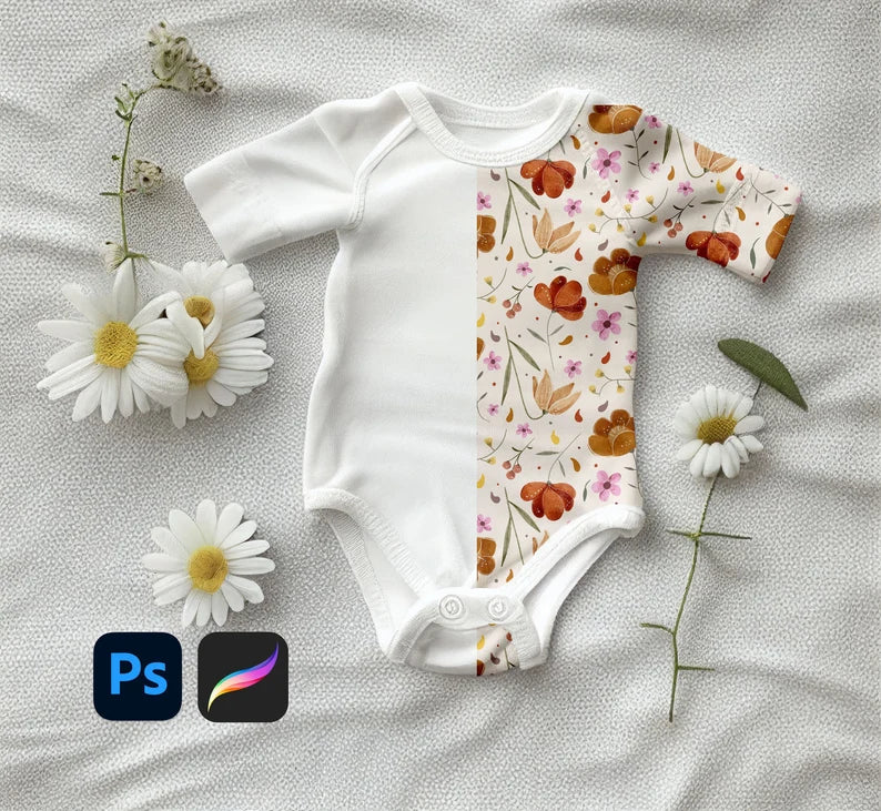 Baby Onesie Floral Mock-up