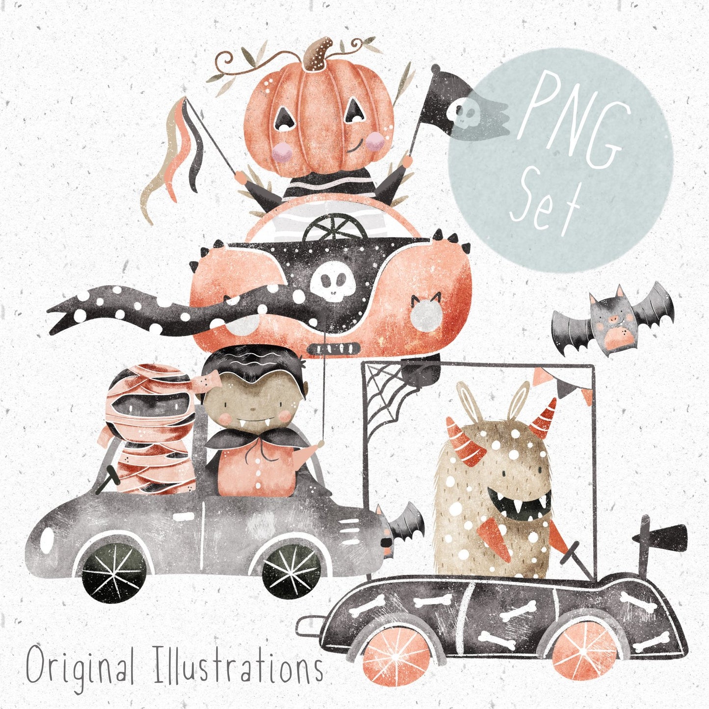 Halloween Cars PNG Set