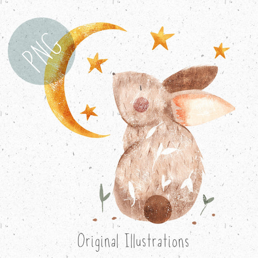 Rabbit and Moon PNG