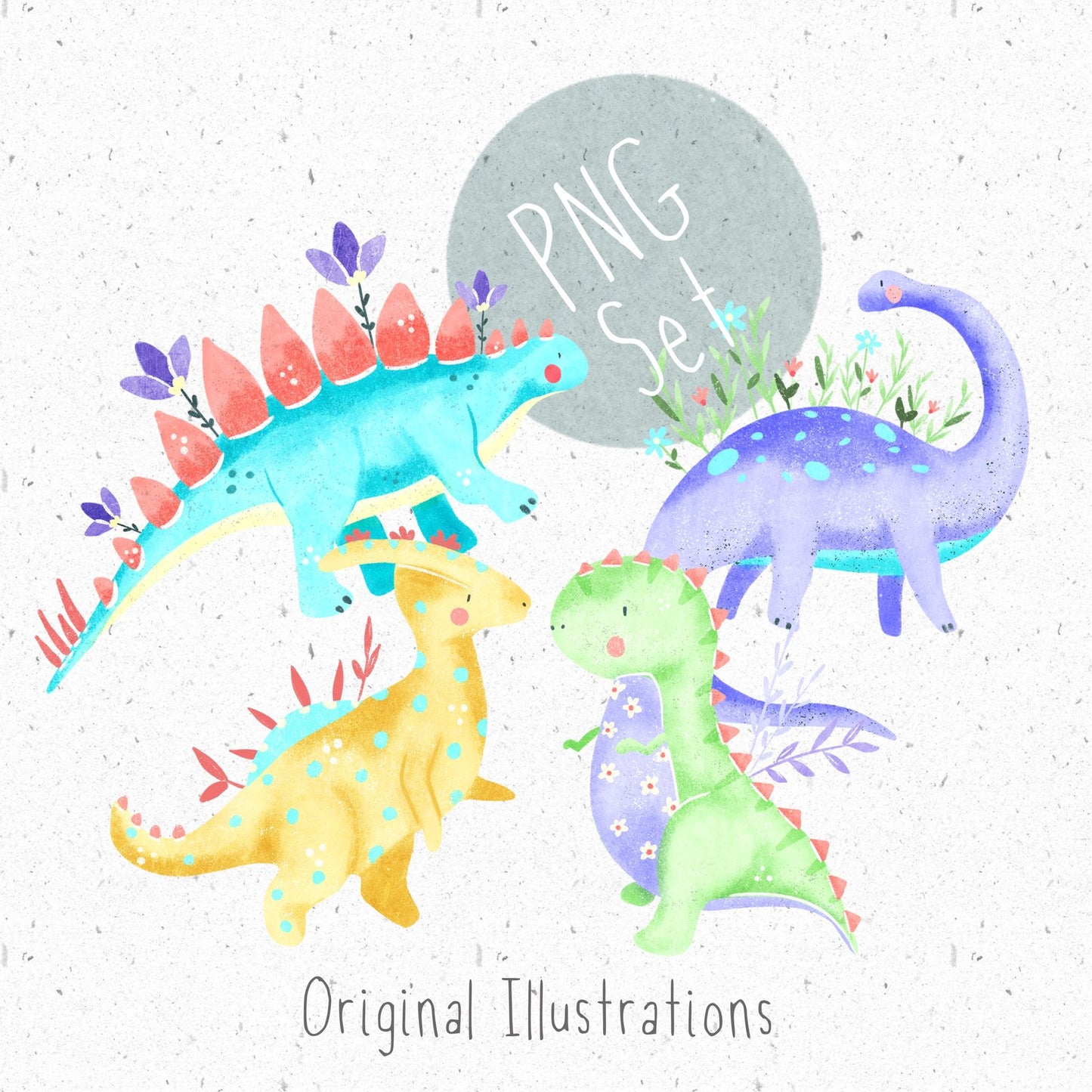 Colourful Dino PNG Set