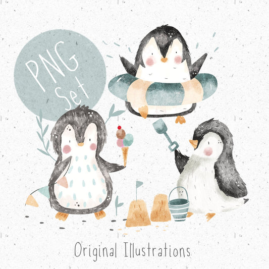 Summer Penguin PNG Set