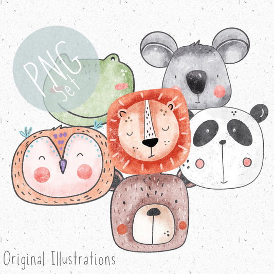 6 Animal Heads PNG Set